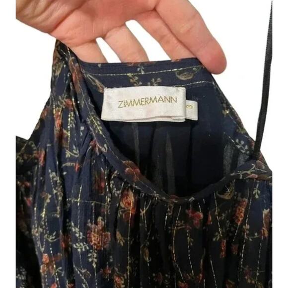 Zimmermann 3 Havoc Suspend SILK Maxi Dress Metallic Threads Off Shoulder Navy L - Picture 13 of 14